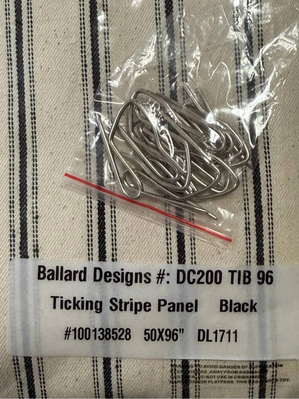 Set/2 Ballard Designs Essential Drapery Panels - 96” x 50” Black Ticking Stripe